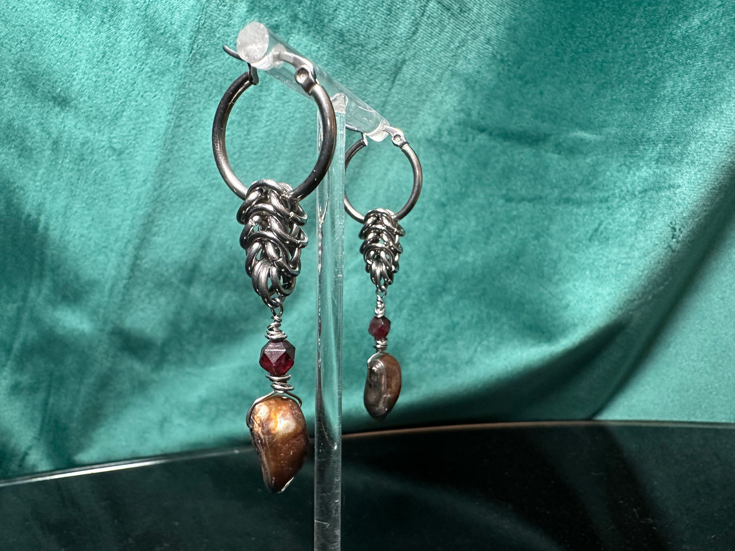 Princess Mononoke Earrings with a garnet and bronze pearls