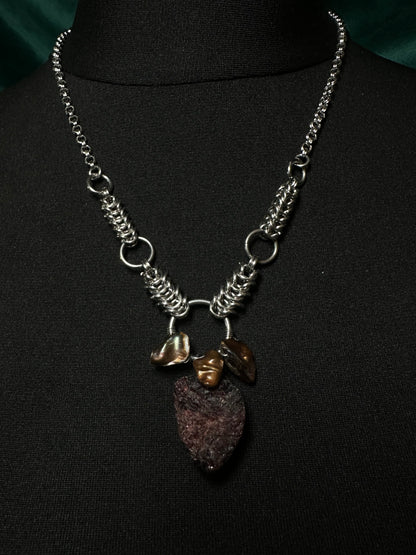 Princess Mononoke Necklace with a raw garnet and bronze pearls