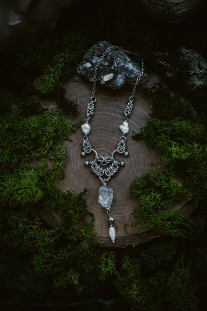 Physadeia // Necklace with clear quartz, pyrite and pearls