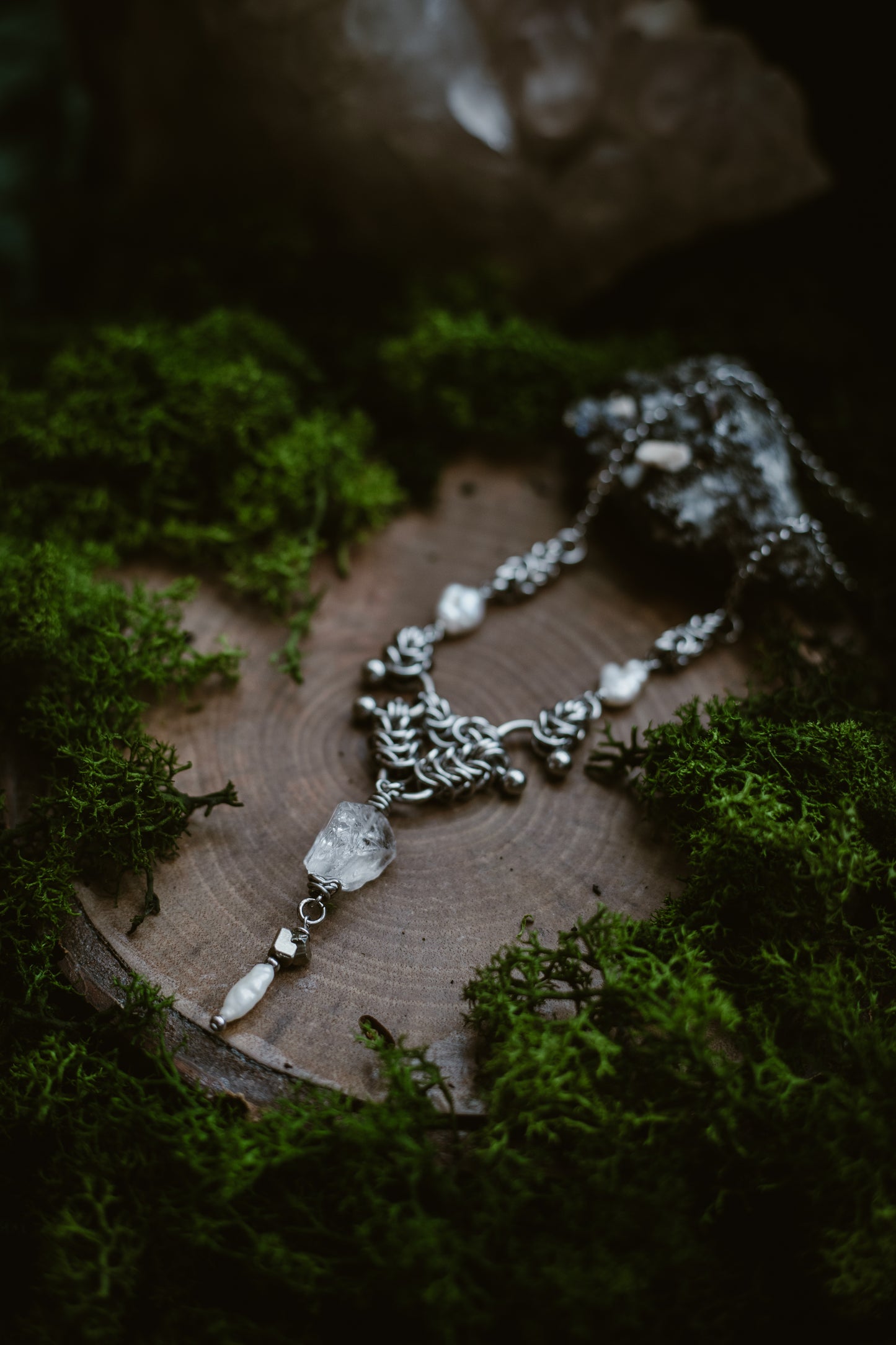 Physadeia // Necklace with clear quartz, pyrite and pearls