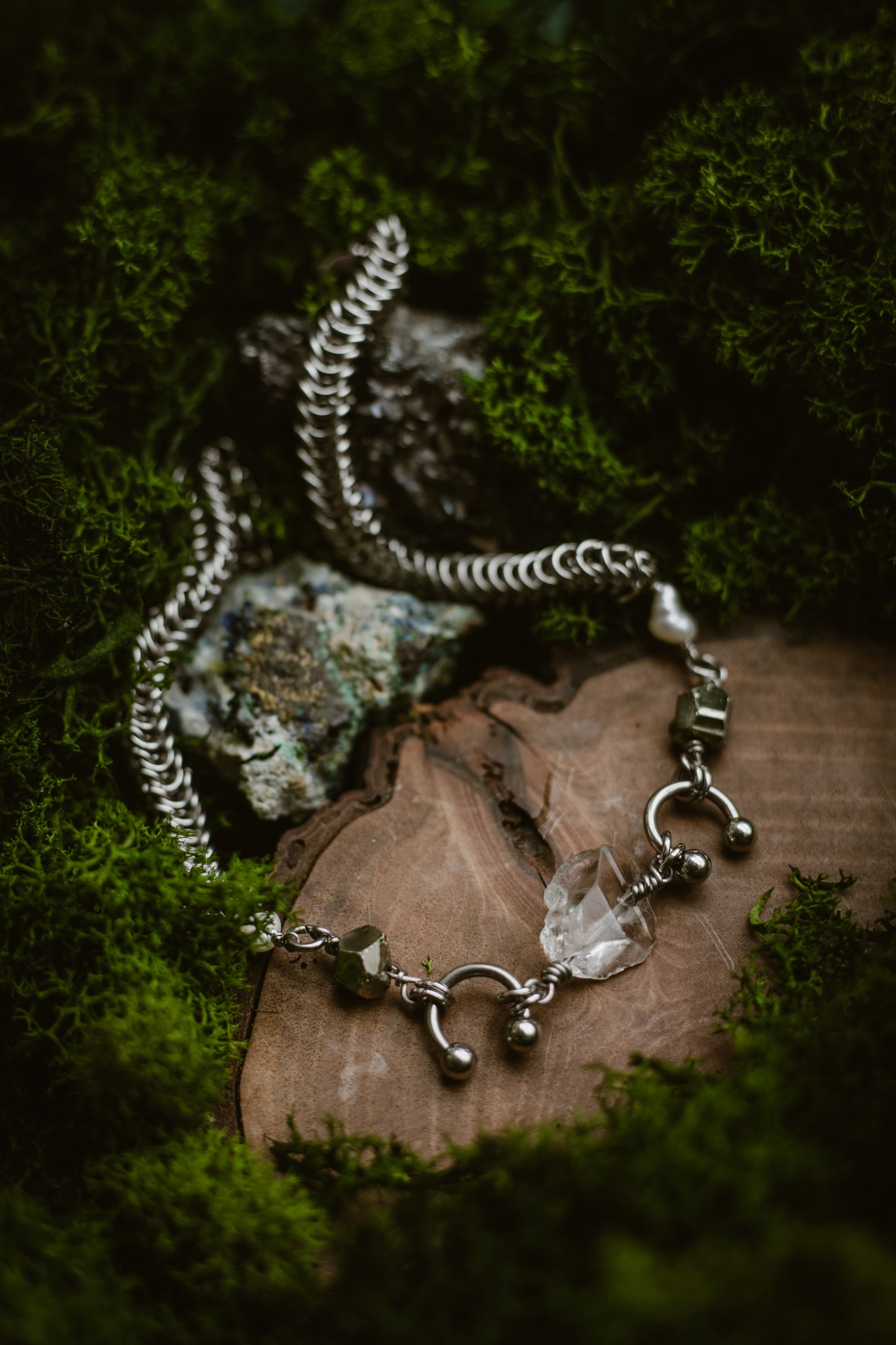 Syrinx // Choker with clear quartz, pyrite and pearls