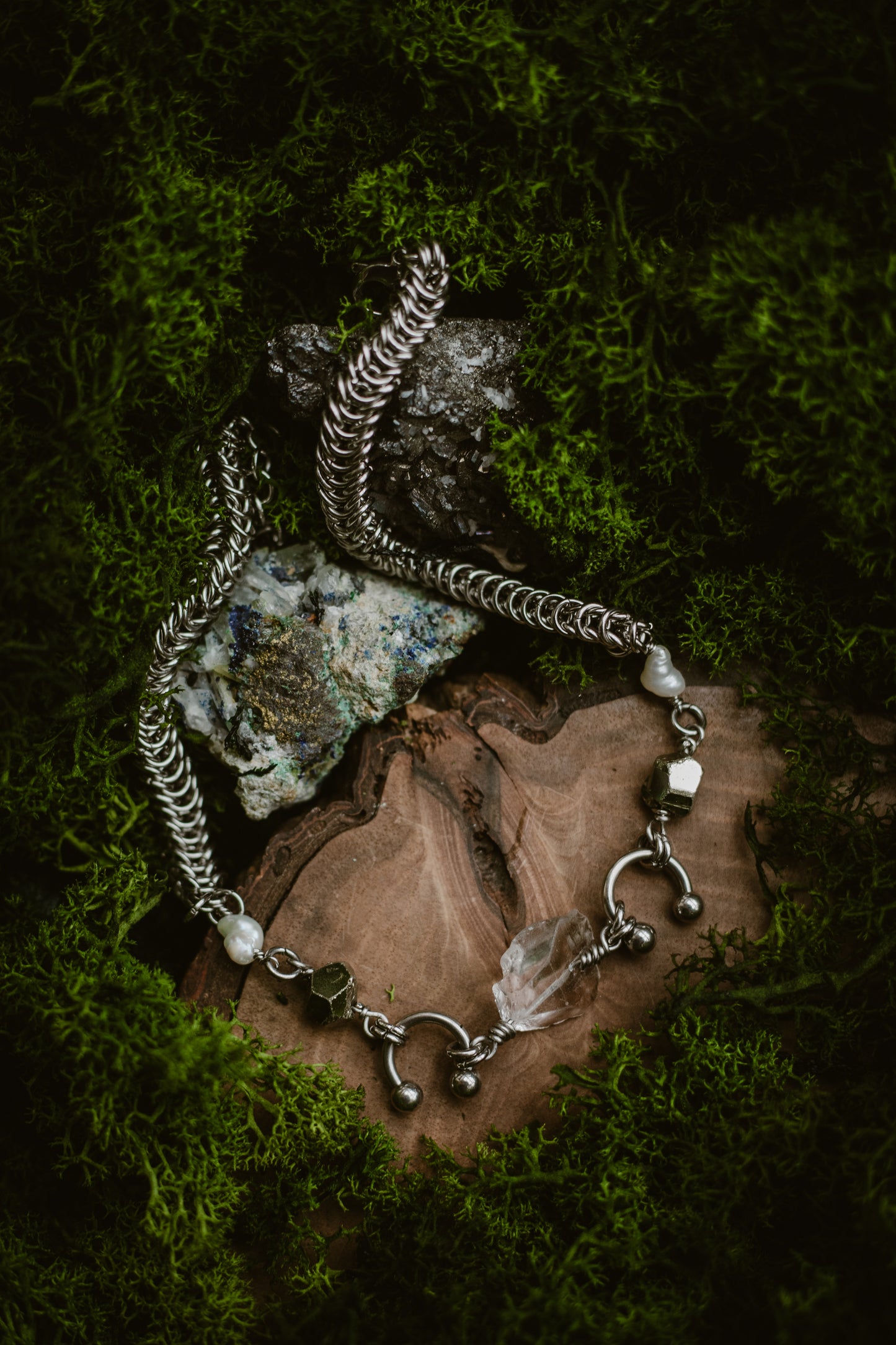 Syrinx // Choker with clear quartz, pyrite and pearls