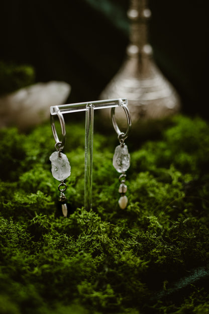 Auralis // Earring with clear quartz, pyrite and pearl