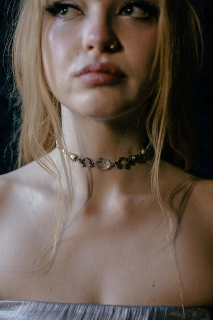 Syrinx // Choker with clear quartz, pyrite and pearls