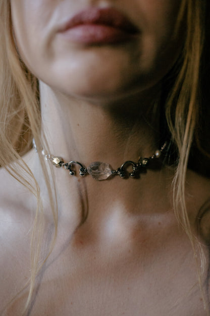 Syrinx // Choker with clear quartz, pyrite and pearls