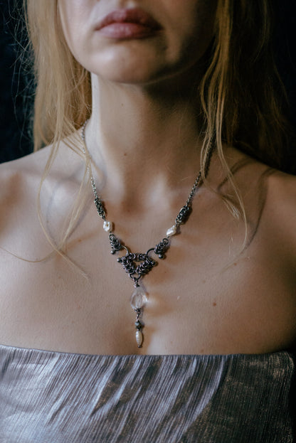 Physadeia // Necklace with clear quartz, pyrite and pearls