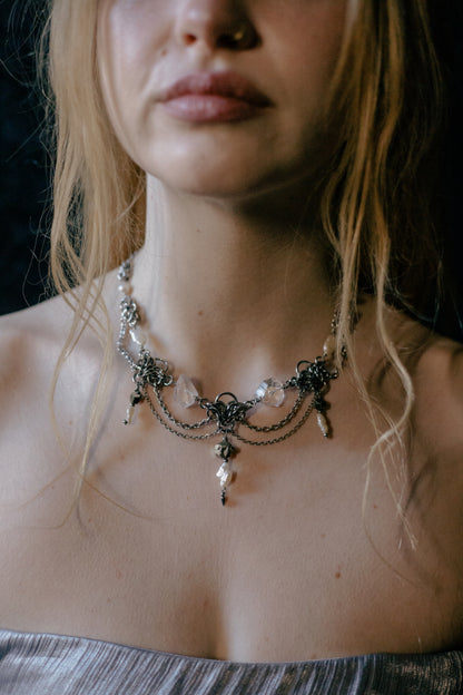 Tiasa // Necklace with clear quartz, pyrite and pearls